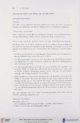 Sitzung der Math.-nat. Klasse am 20. Juli 2007