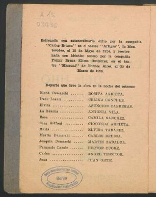 Reparto que tuvo la obra en la noche del estreno