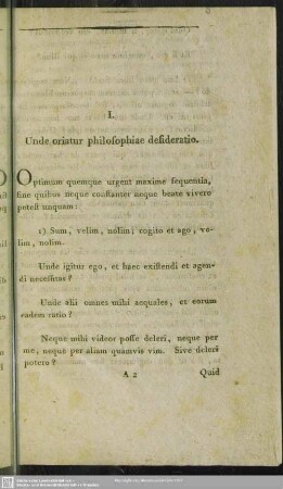 I. Unde oriatur philosophiae desideratio