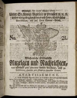 No. 21. Montags, den 21ten Majus 1770.