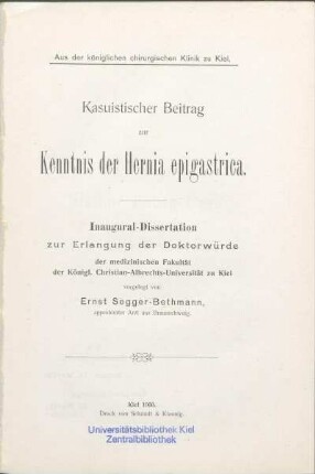 Kasuistischer Beitrag zur Kenntnis der Hernia epigastrica
