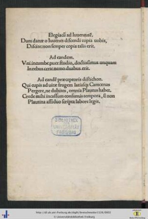 Elegiacum ad Iuventutem.