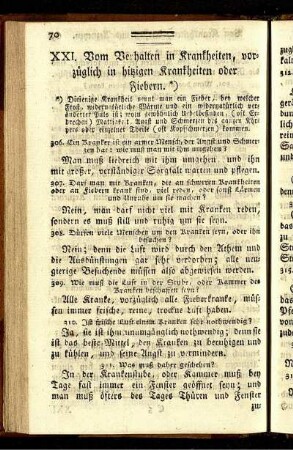 XXI. Vom Verhalten in Krankheiten, vorzüglich in hitzigen Krankheiten oder Fiebern.