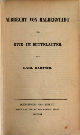 Albrecht von Halberstadt und Ovid im Mittelalter