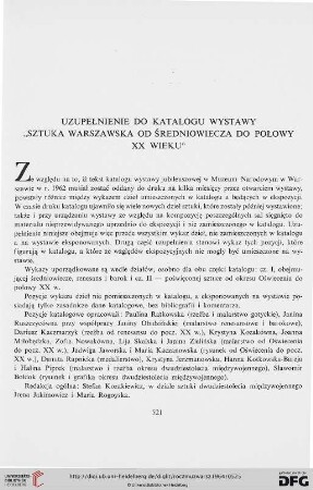 Uzupełnienie do katalogu wystawy "Sztuka warszawska od średniowiecza do połowy XX wieku"