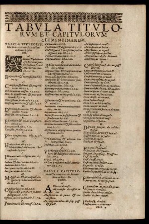 Tabula Titulorum ... Clementinarum.