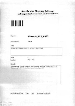 Berichte von Missionaren und Schwestern (Anni Diller)