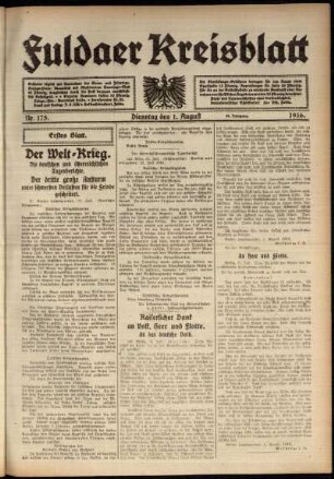 Erste Ausgabe vom Dienstag, den 01. August 1916.