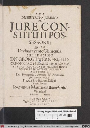 Dissertatio Iuridica De Iure Constituti Possessorii