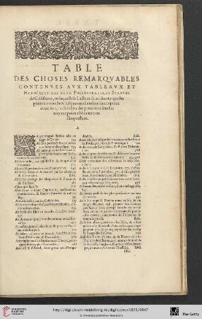 Table des Choses remarquables