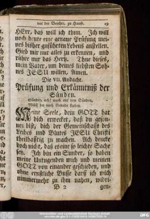Die VII. Andacht. Prüfung und Erkänntniß der Sünden.