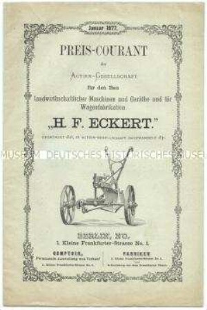 Preisliste für landwirtschaftliche Maschinen und Geräte