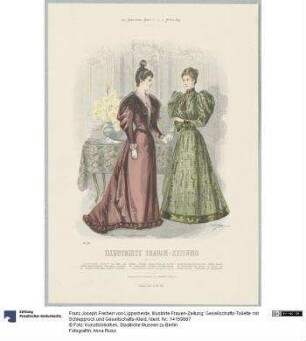 Illustrirte Frauen-Zeitung: Gesellschafts-Toilette mit Schlepprock und Gesellschafts-Kleid
