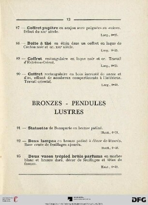 Bronzes - Pendules - Lustres (Nr. 91-100)