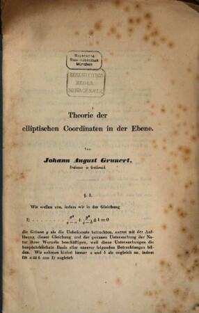 Theorie der elliptischen Coordinaten in der Ebene