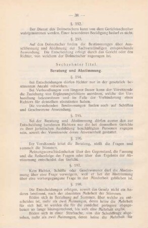 Sechzehnter Titel. Beratung und Abstimmung