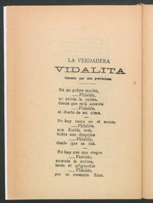La verdadera vidalita : Cantada por una provinciana