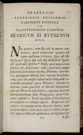 Praefatio Superioris Editionis Eademque Epistola Ad Illustrissimum Comitem Henricum XI Ruthenum Rell.
