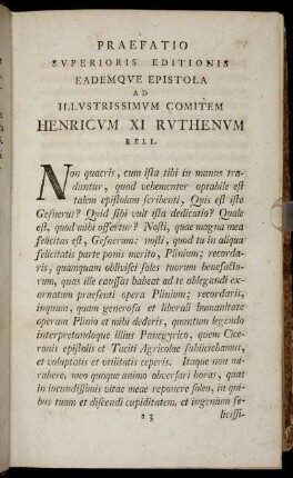 Praefatio Superioris Editionis Eademque Epistola Ad Illustrissimum Comitem Henricum XI Ruthenum Rell.
