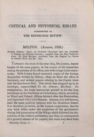 Critical and historical essays, contributed to the Edinburgh Review : in five volumes, 1