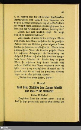 8. Kapitel: Was Frau Mathilde dem Langen schreibt und was er ihr antwortet