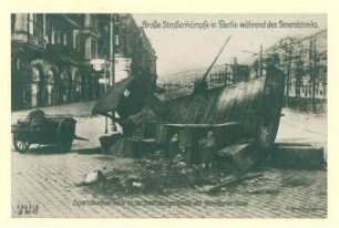 Große Straßenkämpfe in Berlin während des Generalstreiks. Spratakusbarrikade an der Petersburgerstraße und Frankfurter Allee