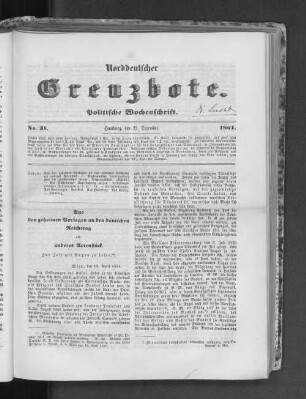 No. 31 Hamburg, den 22. December. 1861.