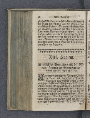 XIII. Capitul. Exempel der Vampiren aus der Monat-Zeitung der Mercurius genannt von An. 1693. und 1694.