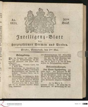 Intelligenz-Blatt der Herzogthümer Bremen und Verden und des Landes Hadeln