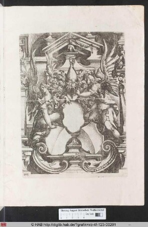 [Drei leere Wappenschilde, flankiert von Engeln. Band V.]