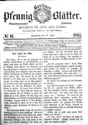 No. 16, Sonnabend, den 16. April 1866