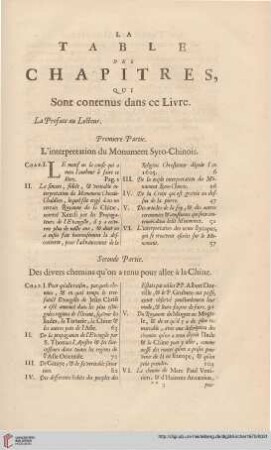 La table des chapitres que sont contenus dans ce livre
