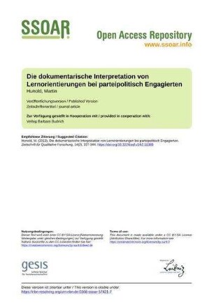 Die dokumentarische Interpretation von Lernorientierungen bei parteipolitisch Engagierten