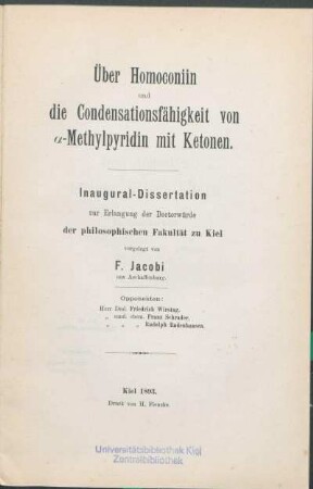 Über Homoconiin und die Condensationsfähigkeit von α-Methylpyridin mit Ketonen