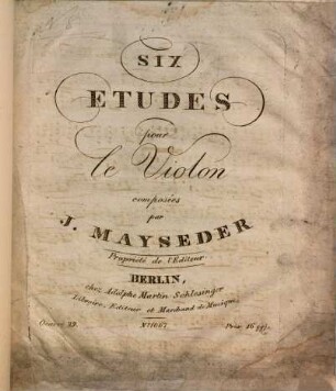Six études pour le violon : oeuvre 29
