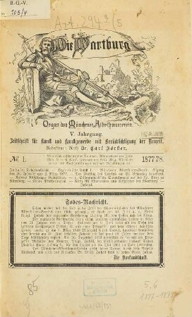 Die Wartburg : Zeitschr. für alte Kunst u. Kunsthandwerk mit Berücksichtigung d. Neuzeit. 5, 5. 1877/78