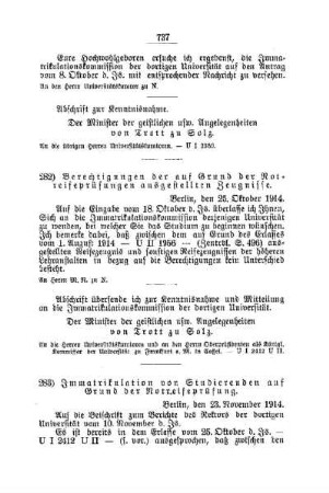 Immatrikulation von Studierenden auf Grund der Notreifeprüfung : [B. Universitäten]