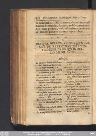 Sect. VI. de Iis Quae Bellum Consequuntur, Sive De Effectibus Bellicis, Itemque De Iis Qui In Bello Medii Sunt.
