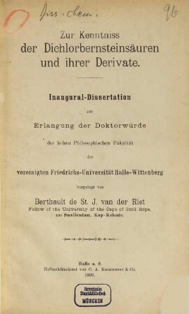 Zur Kenntniss der Dichlorbernsteinsäuren und ihrer Derivate ...