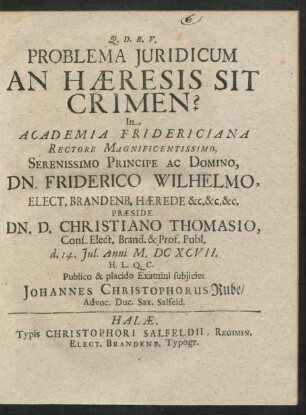 Problema Iuridicum An Haeresis Sit Crimen?
