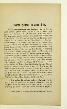 1. Unsere Heimat in alter Zeit