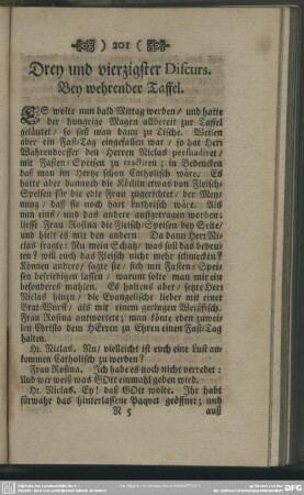 Drey und vierzigster Discurs. Bey wehrender Taffel