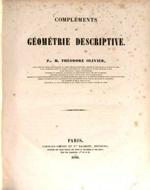 Compléments de Géometrie descriptive, [1]. Texte