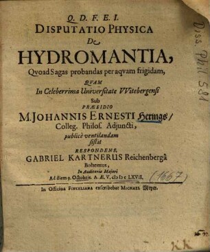Disputatio Physica De Hydromantia