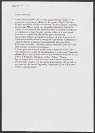 Kurzer Text von Claudio Abbado über Arturo Toscanini