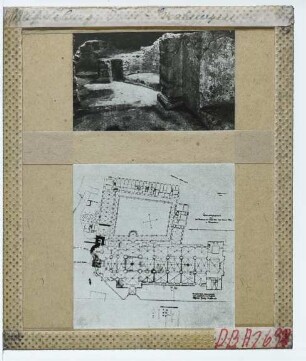 Magdeburg, Dom : Foto der Ausgrabung der otton. Krypta; Grundriss des neutigen Doms mit Grabung