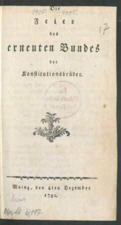Die Feier des erneuten Bundes der Konstitutionsbrüder