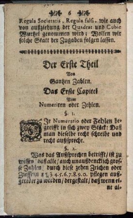 Das Erste Capitel Vom Numeriren oder Zehlen.