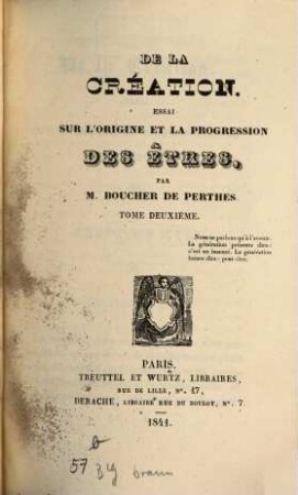 De la creation : essai sur l'origine et la progression des etres, 2
