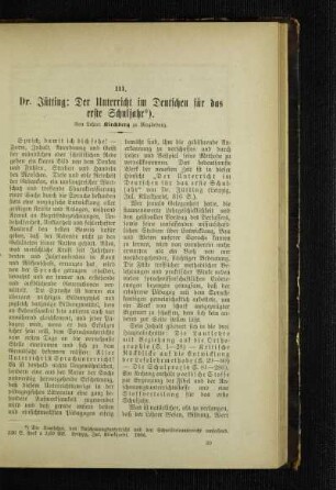 Dr. Jütting: Der Unterricht im Deutschen für das erste Schuljahr